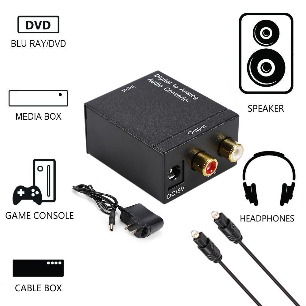 Câble adaptateur audio analogique RCA vers coaxial optique numérique,  boîte/convertisseur, prise 3,5 mm